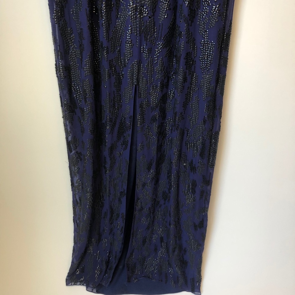 Jenny Packham Navy Blue Silk Beaded Low Back Gown - Picture 10 of 16